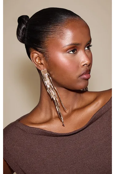 Gold Tassel Drop Statement Earrings