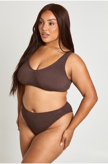 Premium One Size Fits All Crinkle Scoop Bikini Top - chocolate