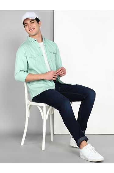 Men Green Cotton Twill Shirt