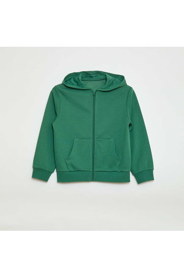 Plain zip-up hooded sweatshirt GREEN