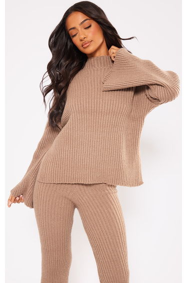 Petite Mocha Luxe Rib Knit Oversized Jumper