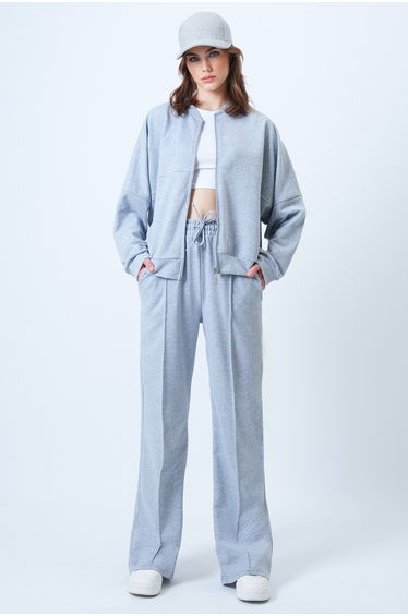 Women's grimelange high collar stitch detailed jacket and cropped comfortable cut pants set