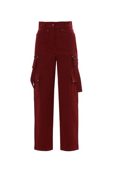 Cargo Pocket Striped Detail Straight-Cut Red Pants