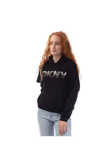 Women's DKNY Sequin Logo Hoody in Black