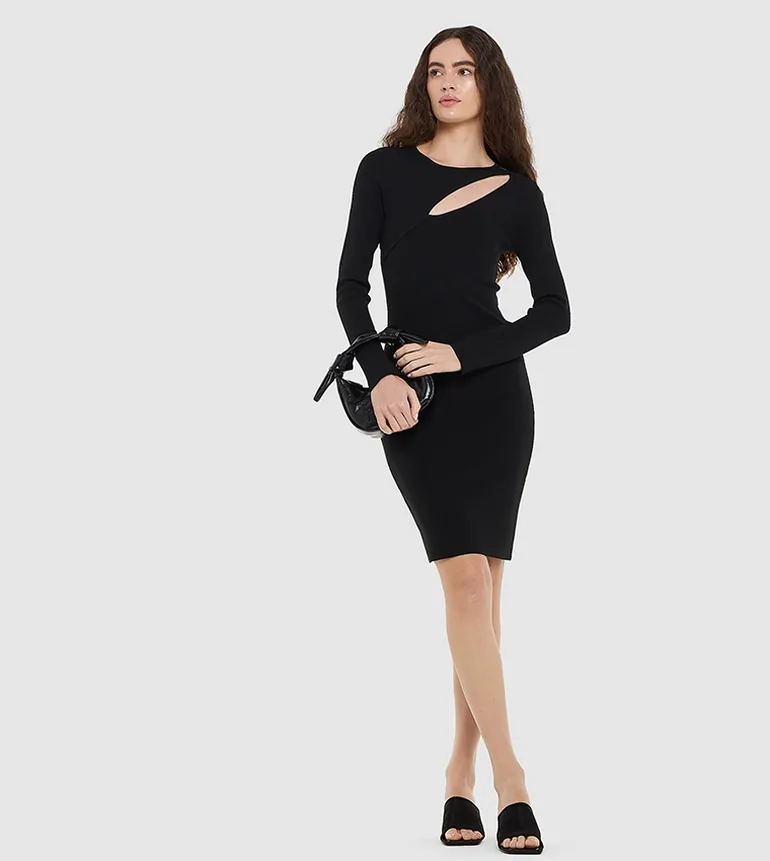 bcbg black cutout dress Cutout Shirring Bow Tie Gown