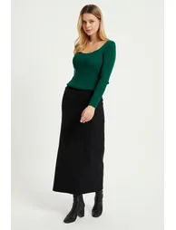 Long Pencil Skirt - Black - 3
