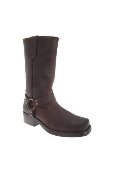 Woodland Mens High Harley Western Harness Leather Boots - Dark Brown