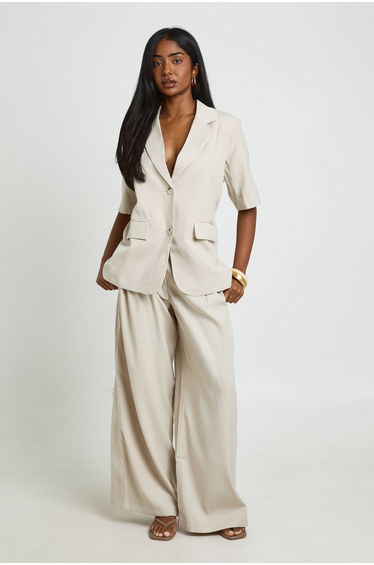 Short Sleeve Oversized Blazer - stone