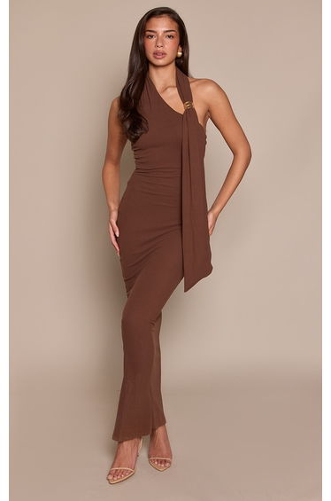 Chocolate Soft Touch Trim Detail Maxi Dress