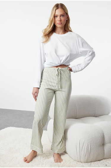 Mint Single 100% Cotton Striped Viscose Single Jersey Knitted Pajama Bottoms