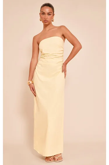 Lemon Bandeau Ruched Midaxi Dress