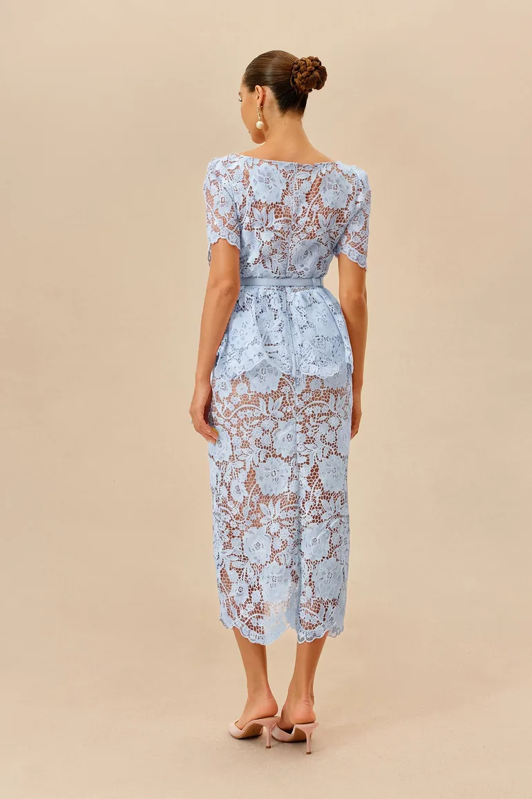 Date Night Beauty Blue Floral Lace V-neck Midi Dress - 2