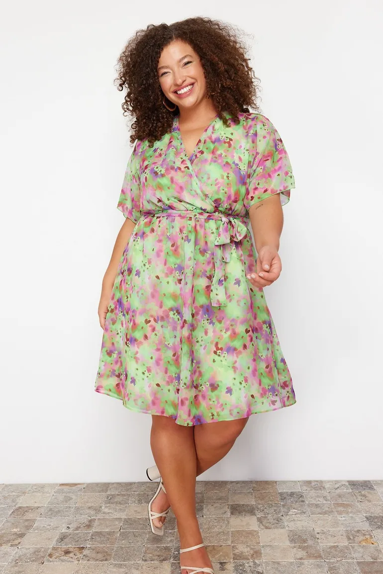 Shop Multi Color Chiffon Woven Plus Size Dress Online in Oman