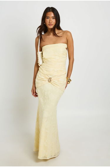 Bardot Jacquard Lace Up Back Top - lemon