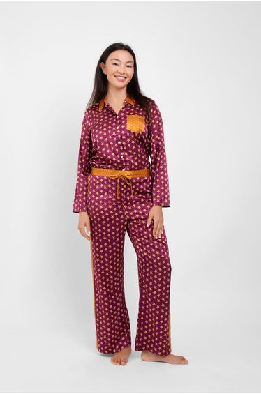 Long Sleeve PJ Top / "Burgundy Stars"