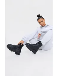 Black Wide Fit Lace Up Extreme Chunky Hiker Boots