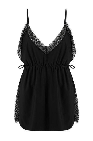Black Window/Cut Out Detailed Lace Knitted Plus Size Babydoll