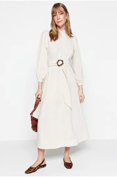 Trendyol Modest White A-Line Midaxi Dress
