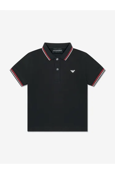 Emporio Armani Boys Logo Polo Shirt in Black