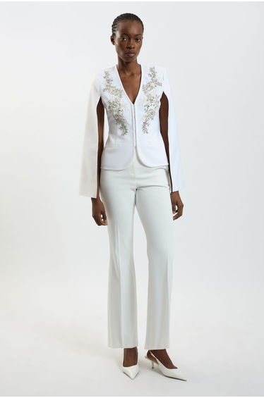 Bandage Form Fitting Cape Sleeve Embellished Jacket