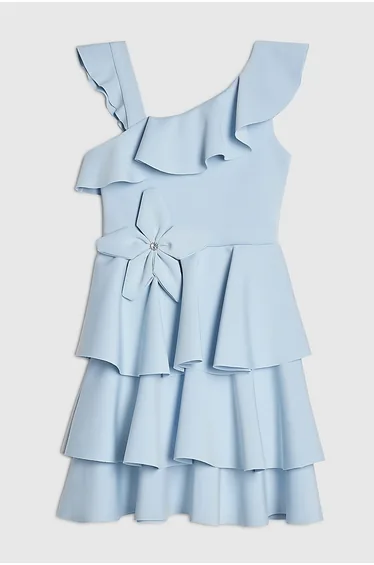 Girls Blue Asymmetric Tiered Dress