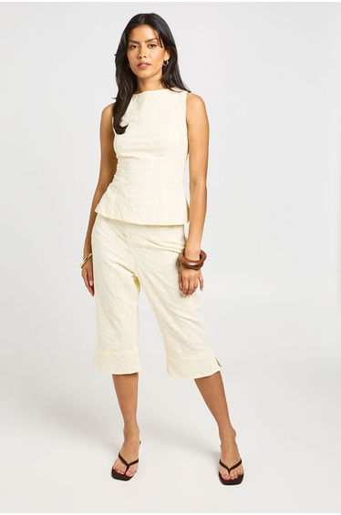 Woven Broderie Capri - lemon