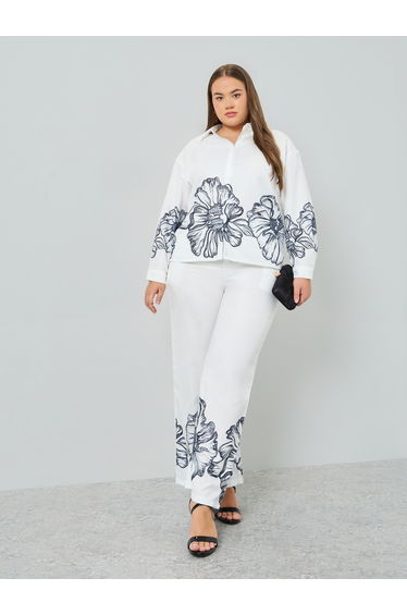 Plus Size Off White Floral Print Shirt
