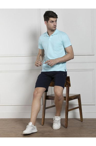 Men Blue Slim Fit Cotton Polo