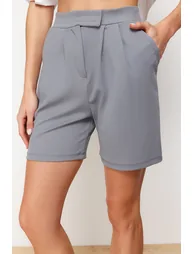 Gray Pleated Velcro Closure Shorts & Bermuda - 3