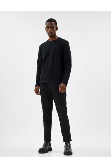 Crew Neck Sweater Textured Cotton Blend
