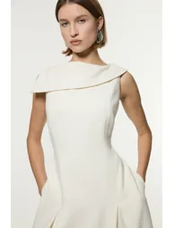 Compact Stretch Asymmetric Neck Tailored Full Skirted Dress - 1