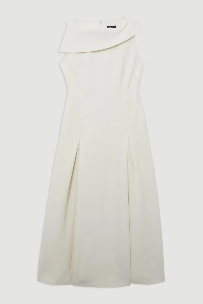 Compact Stretch Asymmetric Neck Tailored Full Skirted Dress - 3