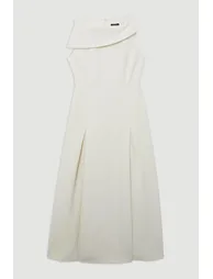 Compact Stretch Asymmetric Neck Tailored Full Skirted Dress - 3