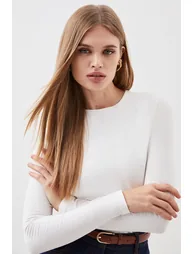 Stretch Cotton Crew Neck Long Sleeve Top - 1