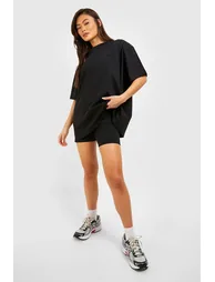 DSGN Studio Oversized T-Shirt And Cycling Short Set - black