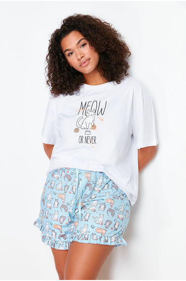 Blue Printed Knitted Pajama Set