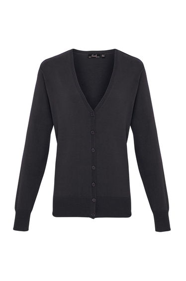 Premier Womens/Ladies Button Through Long Sleeve V-neck Knitted Cardigan - Charcoal