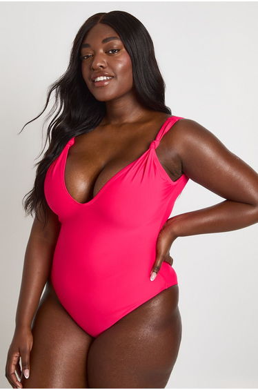 Plus Knot Detail Swimsuit - pink