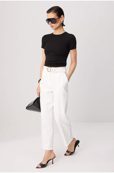 White Belted Ankle-Length Trousers