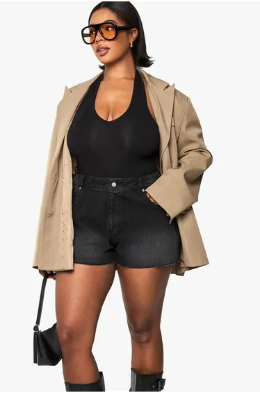 Plus Raw Hem Denim Short - washed black