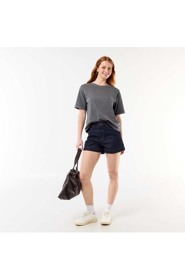Denim shorts with braided pockets BLUE