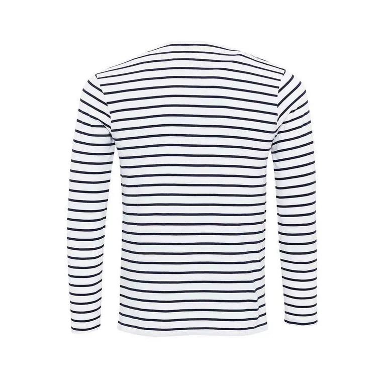 Premier Mens Long John Stripe Roll Sleeve T-Shirt - White/Navy - 1