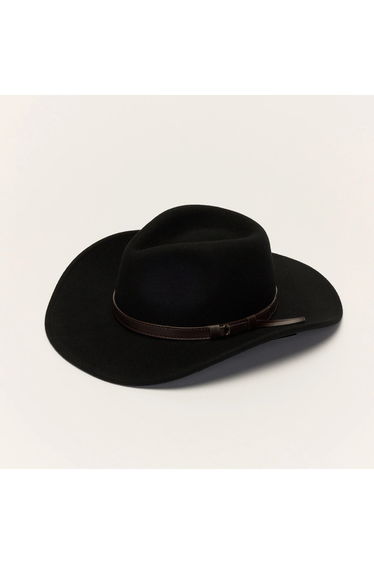 Black Wool Cowboy Hat With Slim Leather Band