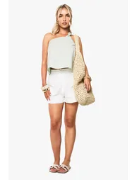 Linen Ruched One Shoulder Cami Top - sage