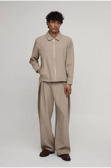 Tailored Wide Leg Pleat Front Co-ord Trousers - taupe