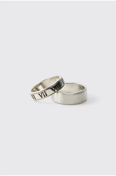 2 Pack Roman Lettering Rings - silver