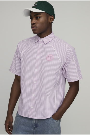 Oversized Boxy Piping Detail Striped Shirt - pink