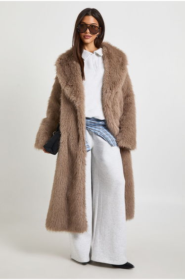 Premium Collard Fur Maxi Coat - mink
