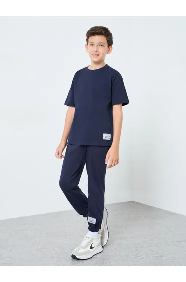 Teens Blue T-Shirt and Badge Detail Joggers Set