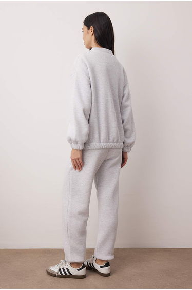 Gray 3-piece cotton t-shirt, sweatpants, and stand-up collar zip-up tracksuit set product thumbnail 4